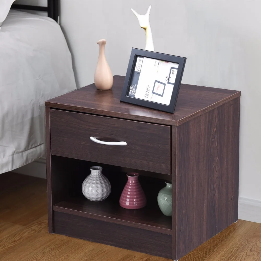 Giantex Nightstand End Table Modern Wood Storage Display Cabinet Bedroom Furniture with Drawer Shelf HW54817NA