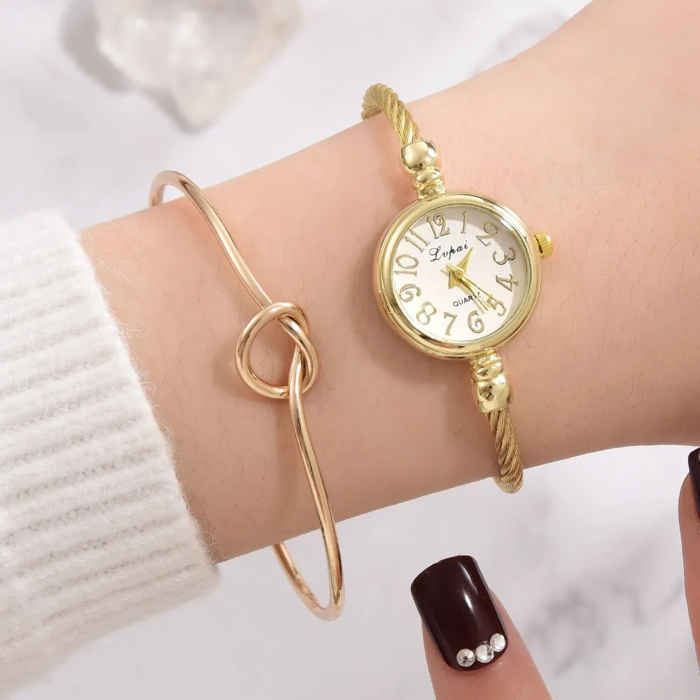 Lvpai Брендовые Часы с браслетом набор роскошных женщин золотой серебряный браслет и браслет кварцевые часы модные женские креативные