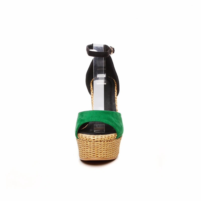 Fashion Women High Heels Summer Sandals New Arrival Open Toe Straw Wedges Platform Buckle Strap Casual Shoes Woman Green Black (4)