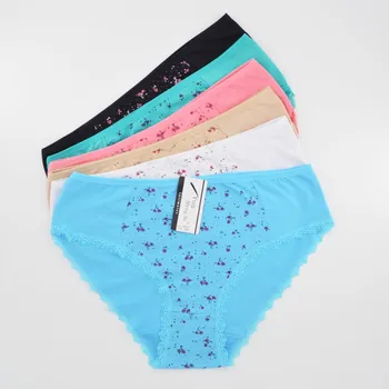 

Cotton Underwear Women's Panties Breifs Mid Waist Plus Size Lace Underpants for Girls 2XL 3XL 4XL