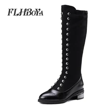 Новые модные женские высокие сапоги для верховой езды зимние женские сапоги выше колена на молнии с квадратным каблуком теплые сапоги на высоком каблуке