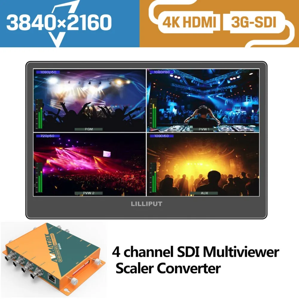 

Lilliput A12 IPS 12.5 inch 4K 3840x2160 Camera Field Video Monitor with 4 channel SDI Multiviewer Scaler Converter