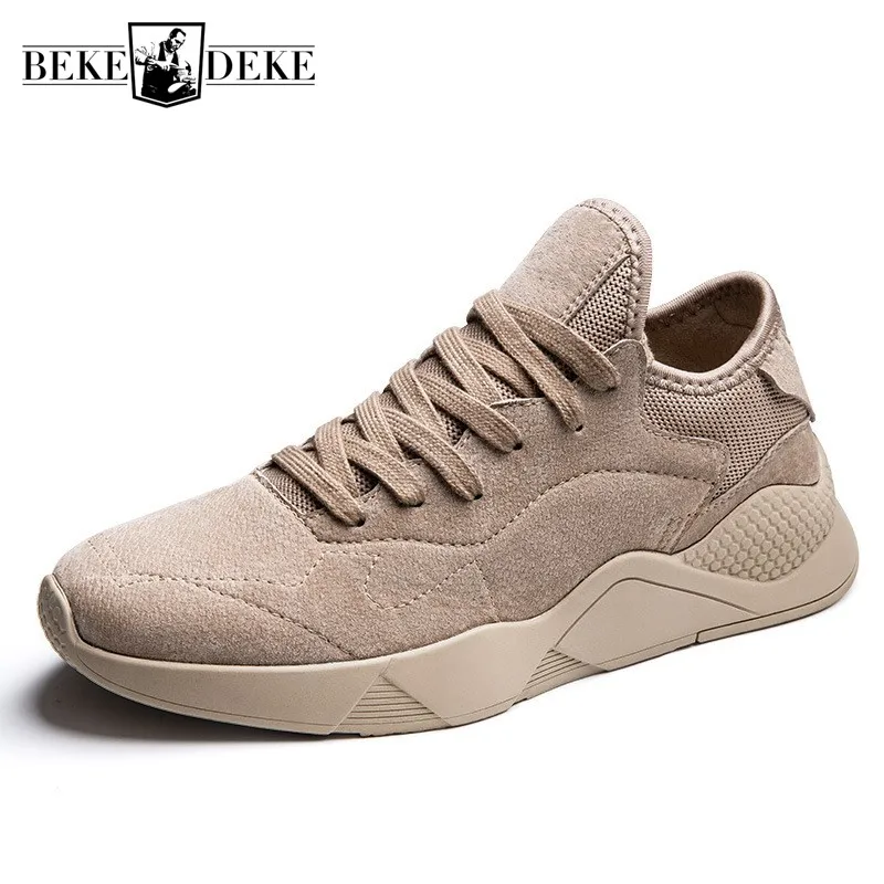 

Brand Fashion Men Suede Leather Sneakers Casual Platform Shoes 2019 New Lace Up Flats Trainers Streetwear Outside Jogging Shoes