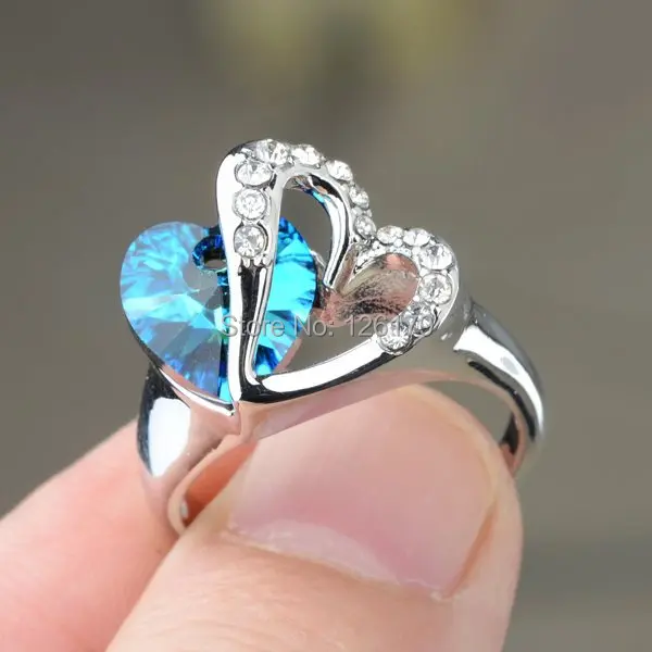 brand heart blue sapphire crystal ring white gold plated love heart austrian crystal wedding rings for women girl wholesale in rings from jewelry - Girl Wedding Rings brand heart blue sapphire crystal ring white gold plated love heart austrian crystal wedding rings for women girl wholesale in rings from jewelry - Girl Wedding Rings