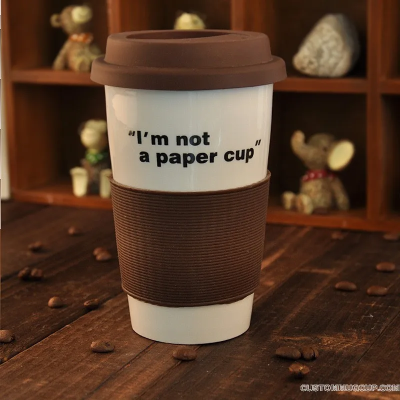 SPSCO Двухстенная Керамическая кружка, я не бумажная чашка, кружка для путешествий с силиконовой крышкой, кофейные кружки оптом