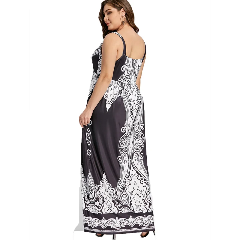 ROSE GAL 5XL Арабский Принт Спагетти Ремень Boho Макси Длинное Платье Женщины Большой