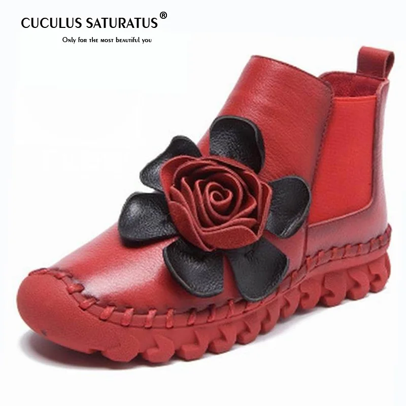 

Cuculus Big Flower Women's Ankle Boots Soft Flats Shoes Fashion Women Autumn Winter Genuine Leather Shoes Female 1824