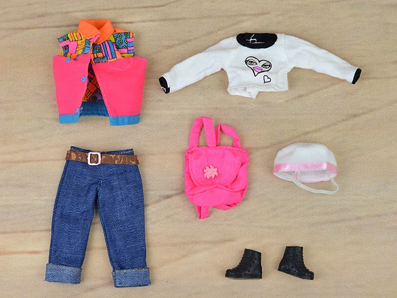 Set Casual Style Fashion Clothes For 11inch Doll Jean T-shirt Vest Shoes Hat Bag 