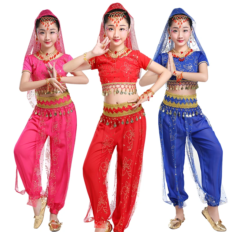 

Kids Oriental Belly Dance Costumes Competition Clothing Children Indian Dance Performance Outfits Bollywood Dancewear 3 Color