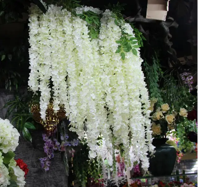 120pcs Lot 165cm White Artificial Silk Hydrangea Flower Wisteria 120pcs Lot 165cm White Artificial Silk Hydrangea Flower Wisteria Vine Garland Hanging Ornament For Home