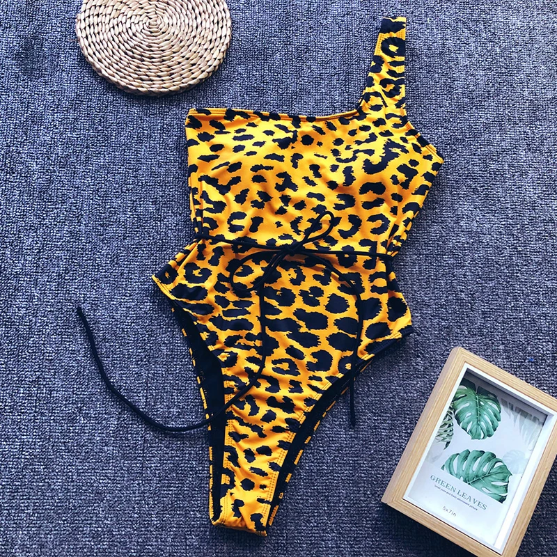 leopard one shoulder swimsuit
