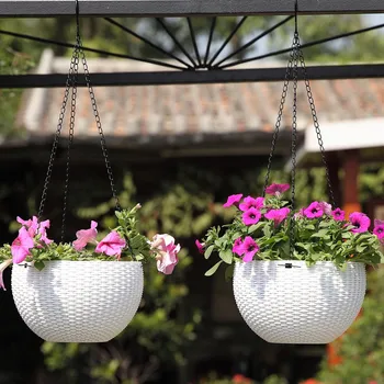 

Imitation Rattan Weaving Garden Pot Chain Hanging Planters Flower Pot Basket Convenient Creative Home Decor Hydroponic Plants