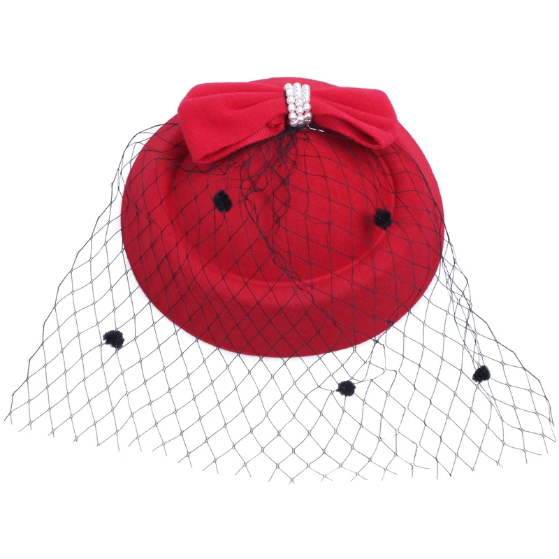 

Women's Fascinators Hat Pillbox Hat Cocktail Party Hat with Dot Veil Bowknot Hair Clip