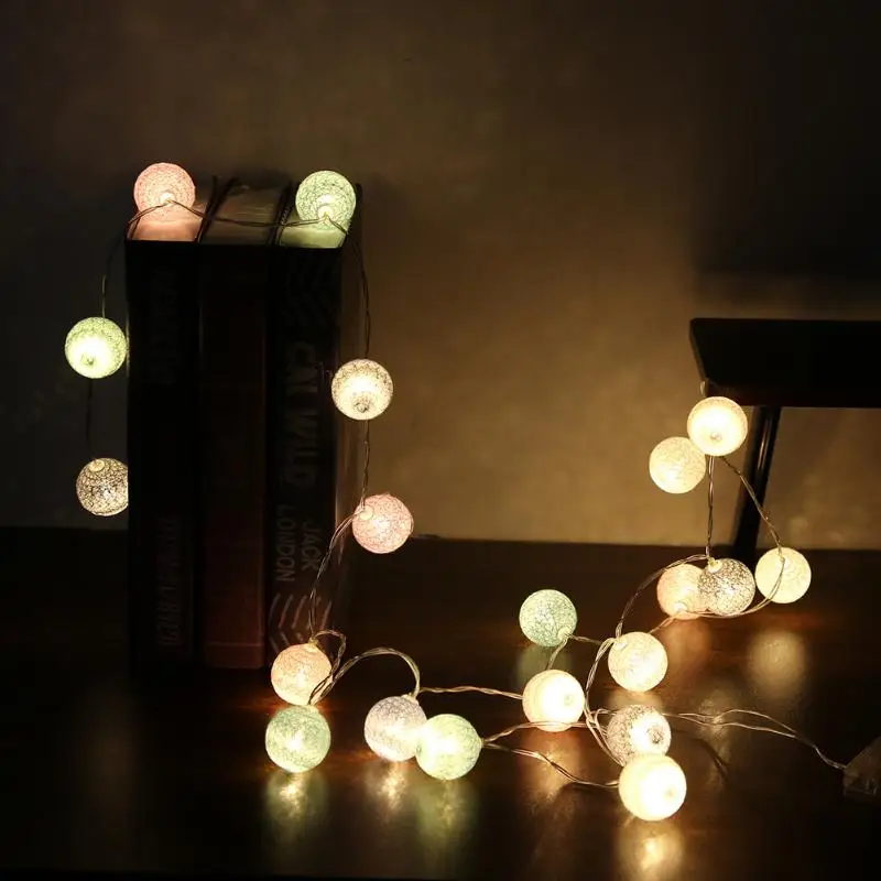 

2.2m/7.2ft 20 LED Cotton Ball String Lights Fairy Light for Wedding Party Christmas Tree Decoracion String Lamp Battery Powered