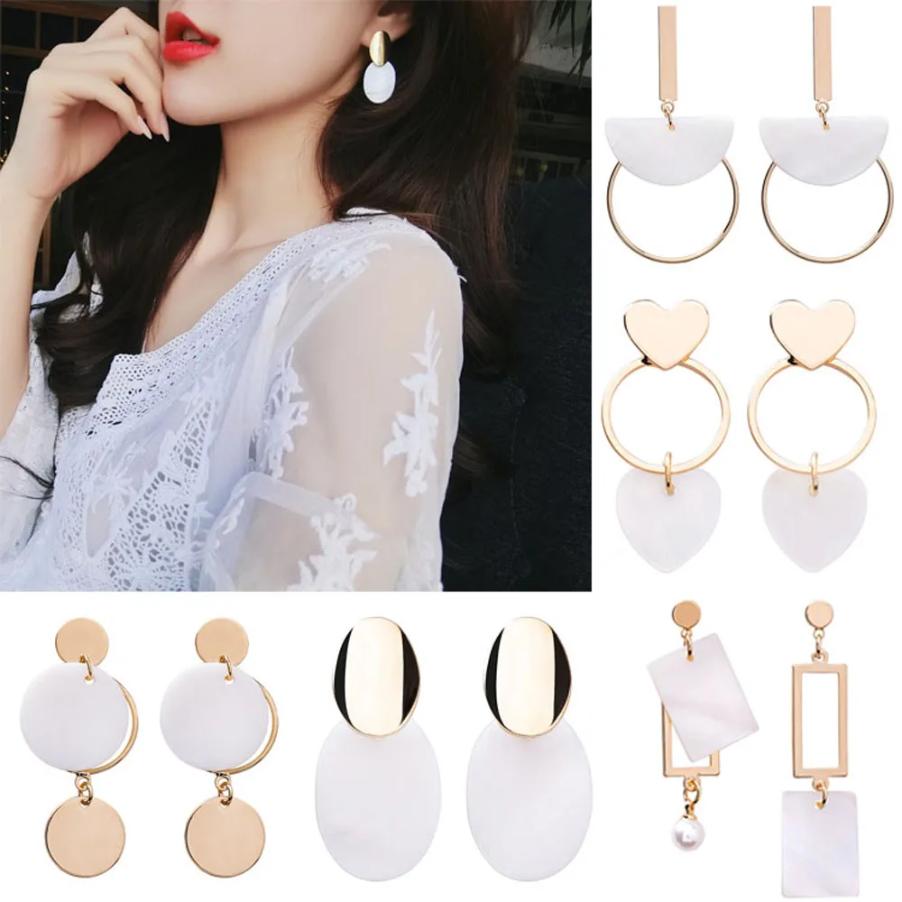

1Pair Vintage Boho Dangle Drop Earrings Korean Temperament Personality Geometrical Peach Heart Shell Party Jewelry Accessories