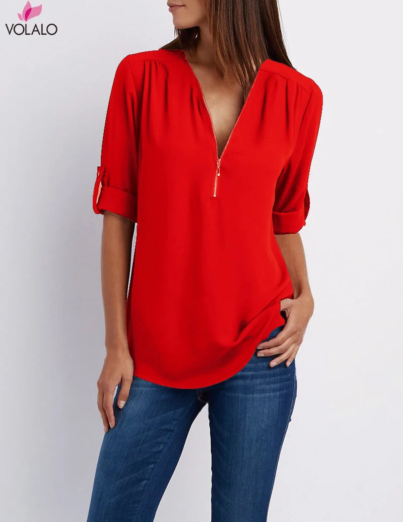 

VOLALO 2024 Summer Women Chiffon Blouse Half Sleeve Ladies Office Ladies Shirts Work Top 5XL Casual Female Clothing