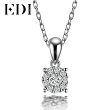 EDI Classic Real Natural Diamond Pendant Necklace For Women 18K Solid White Gold Diamond With 16