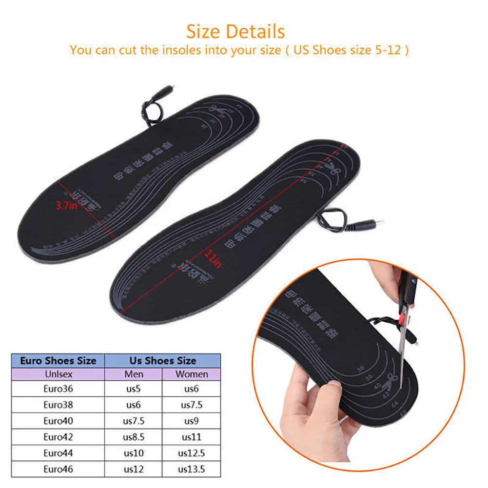 

2Pcs Outdoor USB Electric Powered Heated Insoles Winter Keep Feet Warm Shoes Insoles semelle chauffante shoes heating pad New