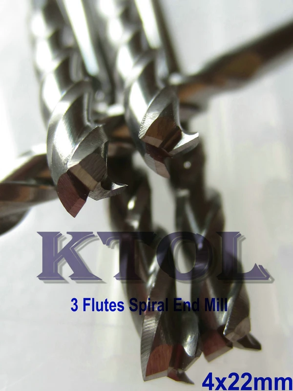 Free Shipping 4*22mm Smooth 3 Flute Spiral Router Bits for wood mdf acrylic,10pcs Solid carbide