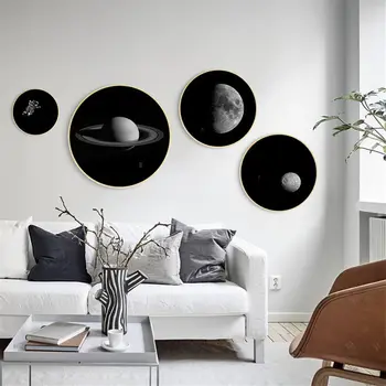 

Home Decor Wall Art Nordic Canvas Painting Black and White Universe Astronaut Star Modern Minimalist Picture for Kids Bedroom