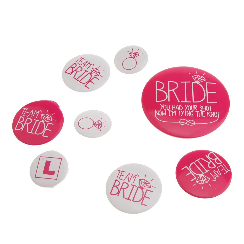 Pack of 8pcs Bridal Party Badge- Wedding Party Buttons - Bridesmaid Gifts, Team Bride, Maid of Honor Party Supplies
