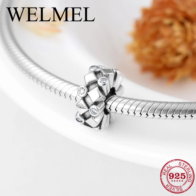 

Fairy tales 925 sterling silver sparking Clear CZ Stopper spacer beads Fit Original Pandora Charm Bracelet Jewelry making