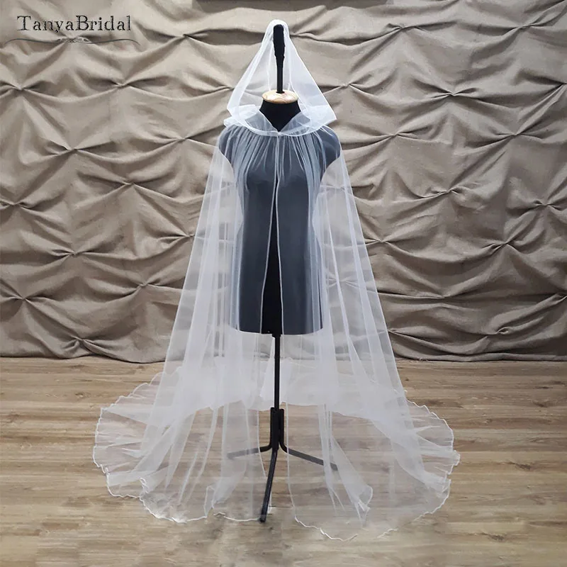 Soft Tulle Hood Wedding Cape Crocheted elegant Bridal Cloak Shawl 2m Length cape mariage Real DJ029 Soft Tulle Hood Wedding Cape Crocheted elegant Bridal Cloak Shawl 2m Length cape mariage Real DJ029