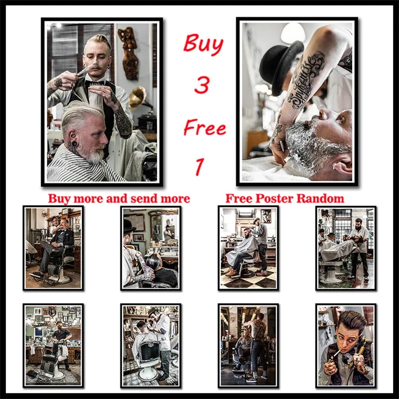 

Men's hairstyle Tattoos Patterned White Coated Paper Posters Bar Cafe Home Decor Painting Wall Sticker Frameless