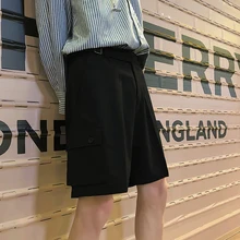 Лето корейский тренд мужской оснастки высокого качества однотонный деловой Повседневный костюм шорты Streetwear уличная одежда