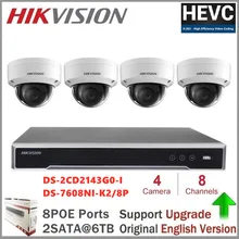 Hikvision ip-камера наборы встроенный Plug& Play 4K NVR 8CH 8POE 2SATA H.265+ DS-2CD2143G0-I камера видеонаблюдения системы безопасности