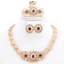New Fashion African 18k Gold Plated Rhinestone Necklace Earrings Sets Vintage 18k Gold Plated Crystal Rhinestone