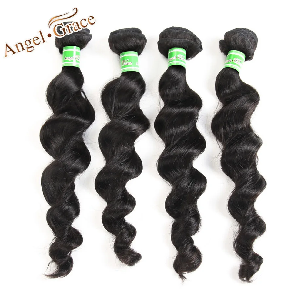 Angel Grace Hair Weaving Peruvian Loose Wave Hair Extensions 4 Bundles Deal 100g/pc Remy Human Hair Weave Bundles Natural Color