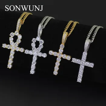 Hip Hop Anha cross Pendant Copper Setting CZ stones Necklace Jewelry for men and women CN019