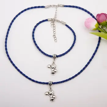 

Hot 10Set/Lot Ancient Silver Cheerleader Girl Charm Pendant Multi Leather Rope Necklace Bracelet Set Women Jewelry Gift F946