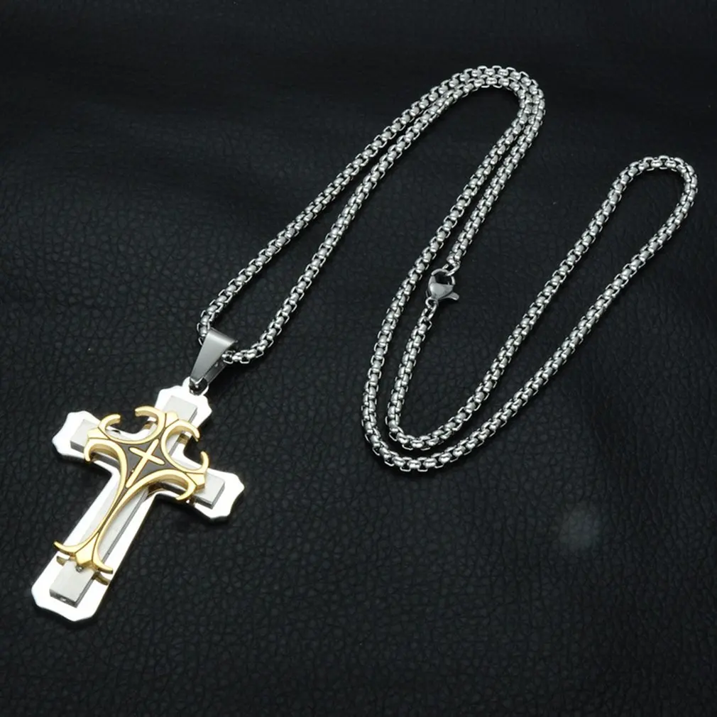 3 слоя мужские изделия из титановой стали крест кулон для цепочки ожерелья романтические мужские модные ювелирные аксессуары
