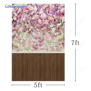 

Colorwonder Photography Background Colorful Flowers 5x7ft Wooden Vintage Floor Seamless Backdrop for Wedding Photo Booth Studio