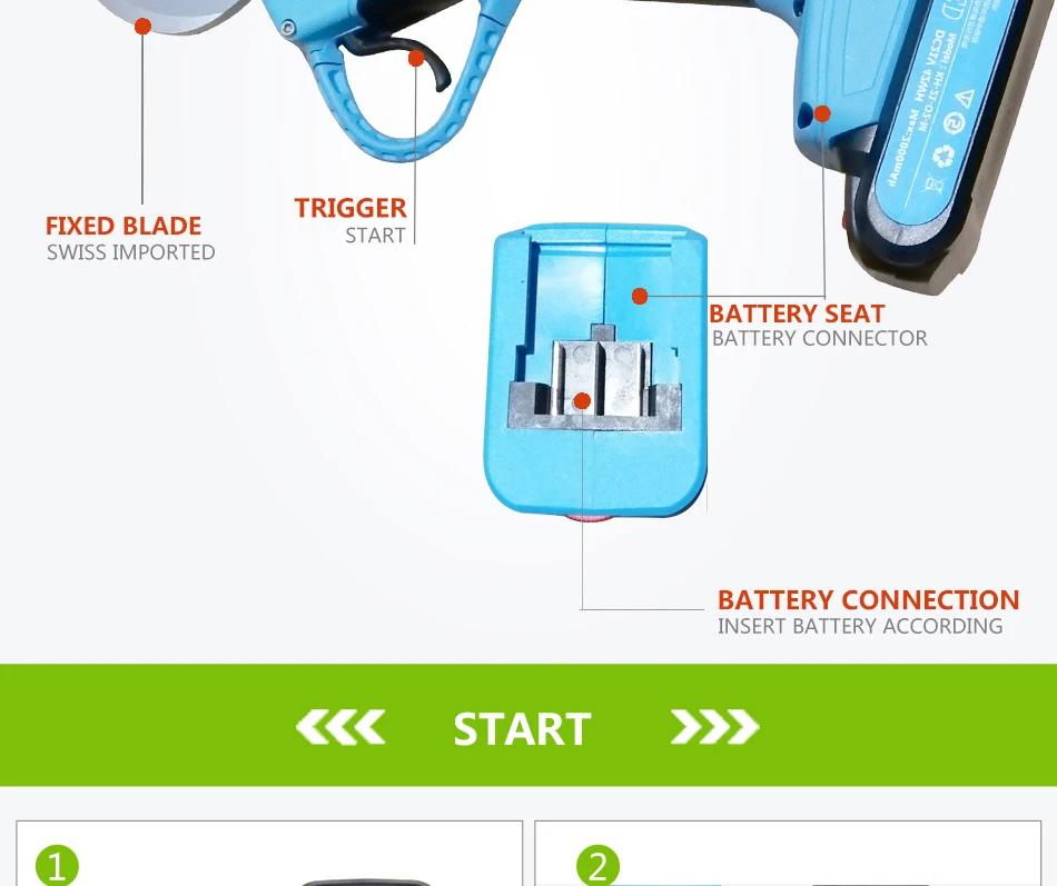Беспроводные электрические ножницы секаторы литиевая батарея, две батареи один комплект