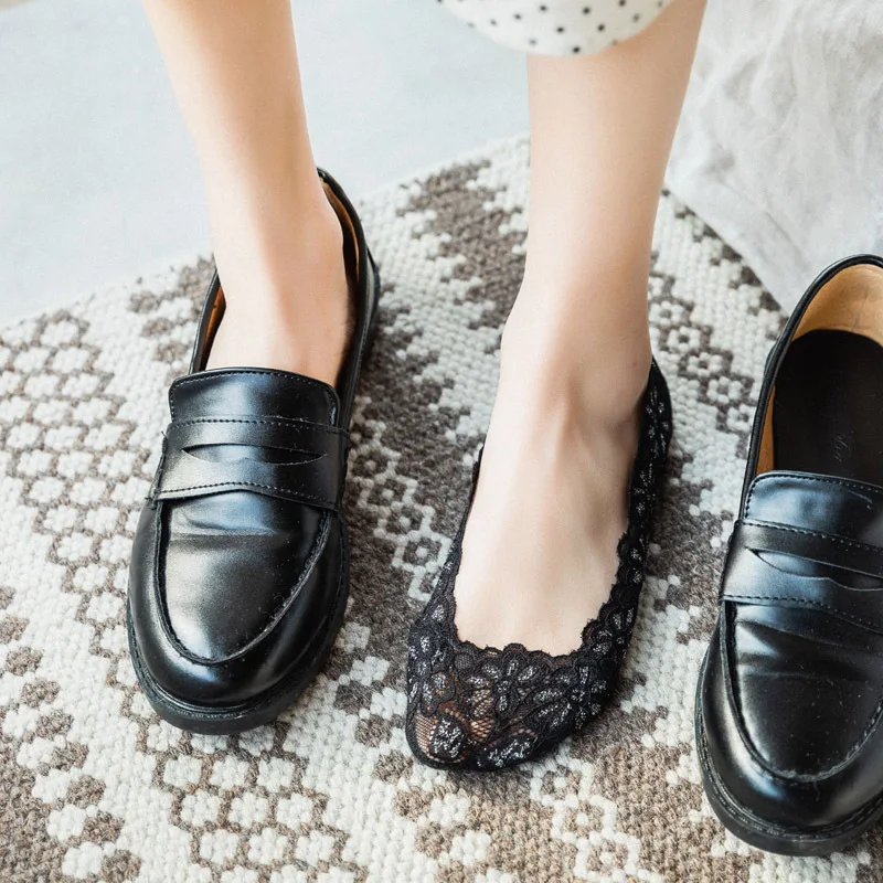 Vintage Floral Lace Invisible Low Cut Socks Women Summer Thin Non-slip No Show Socks Japanese Shining Boat Sock High Quality