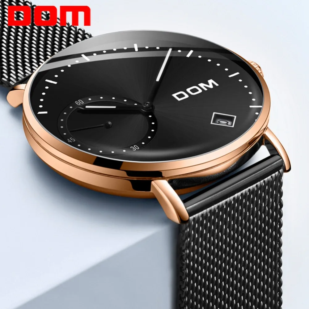 DOM Watch Men Luxury Business Gold Melt Steel Man Watch Waterproof Calendar Unique Fashion