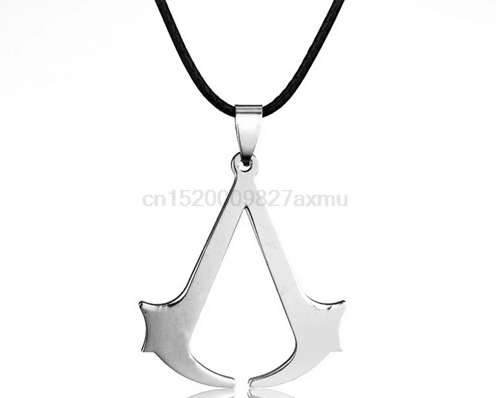 500PCS Assassins Creed Stainless Steel Pendant Leather Necklace jewelry for men women Game Vintage Ezio Deiss Mond Pendant