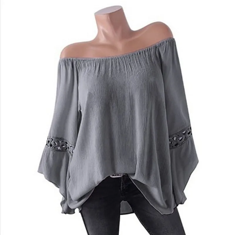  Large size Women's Blouse 2019 Europe and large size bat sleeve loose shirt solid color chiffon shi