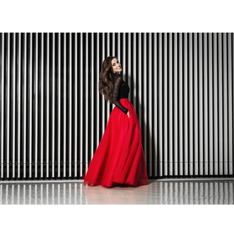 Elegant Maxi Tulle Skirt with Pockets High Waist Floor Length Red Long Skirts Womens Tutu Formal Prom Party Skirt Custom Made
