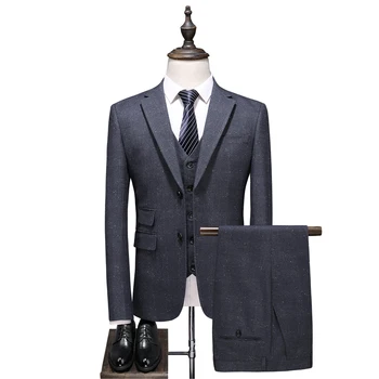 

(Blazer+Vest+Pants) Mens Wedding Suit Male Blazers Slim Fit Suits for Men Costume Business Formal Party Classic , Gray / S-5XL