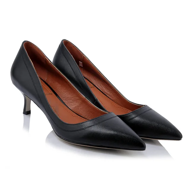 FOREADA Genuine Leather Shoes Women High Heels Pointed Toe Office Lady