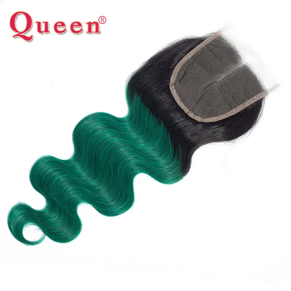 Queen hair товары бразильский 1B/Зеленый Двухцветный Ombre объемная волна Связки с закрытием 3 Связки Волнистые человеческие волосы с закрытием