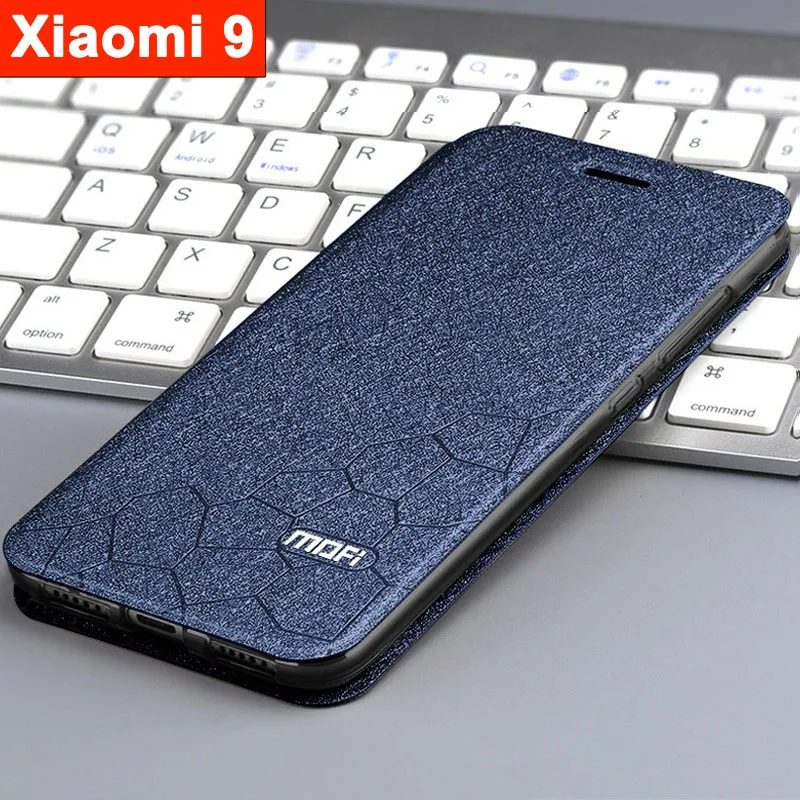 Чехол для xiaomi mi 9 xiaomi 9, кожаный чехол Mofi xiaomi 9, флип-чехол, тонкий Чехол-книжка с подставкой, роскошный блестящий чехол для xiaomi mi 9 - Цвет: Синий