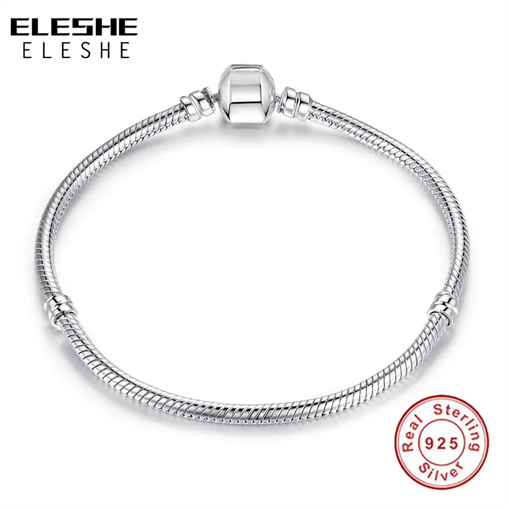 ELESHE 18-20 см браслет из стерлингового серебра 925 пробы в виде змеиной цепи Подходит для оригинальных шармов браслет для женщин DIY Аутентичные ювелирные аксессуары
