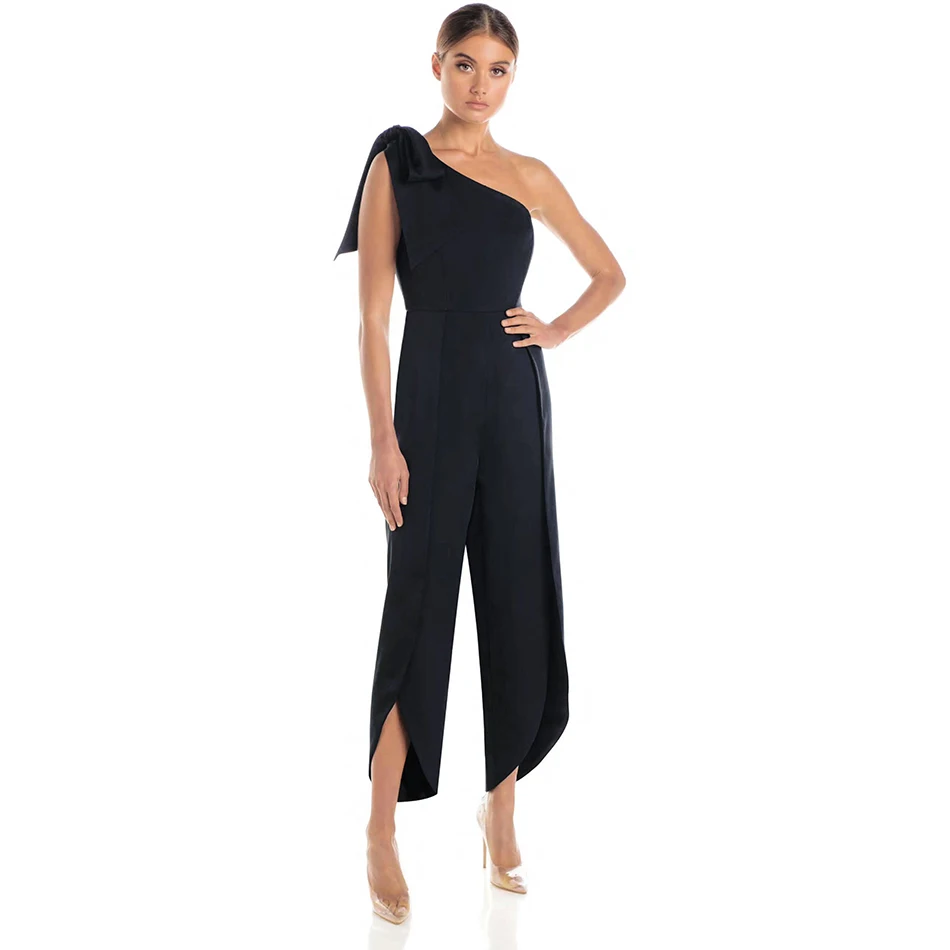 

ADYCE New Summer Women Celebrity Runway Jumpsuits One Shoulder Black Bow Sleeveless Ankle Length Sexy Bodycon Rompers Jumpsuit