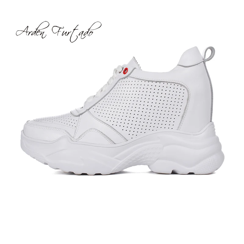 

Arden Furtado 2018 spring autumn wedges casual shoes white genuine leather platform loafers women's shoes sneakers size 32 33 40