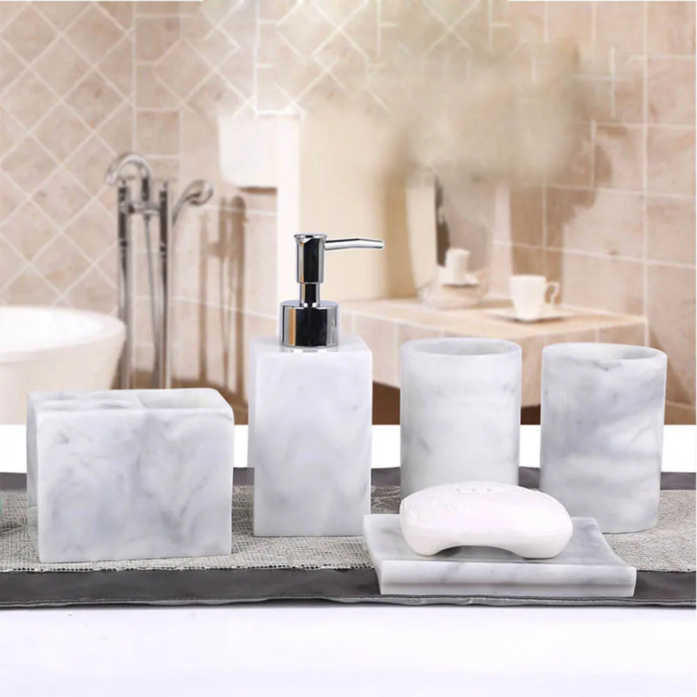 5 Pcs Resin Bath Accessories Set Lotion Dispenser Pump Toothbrush 5 Pcs Resin Bath Accessories Set Lotion Dispenser Pump Toothbrush Holder Soap Dish 2 Tumbler Sets In Bathroom From Home Garden On